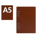 Simple loose-leaf business notebook with imitation leather cover, shown in multiple colour and size options.
