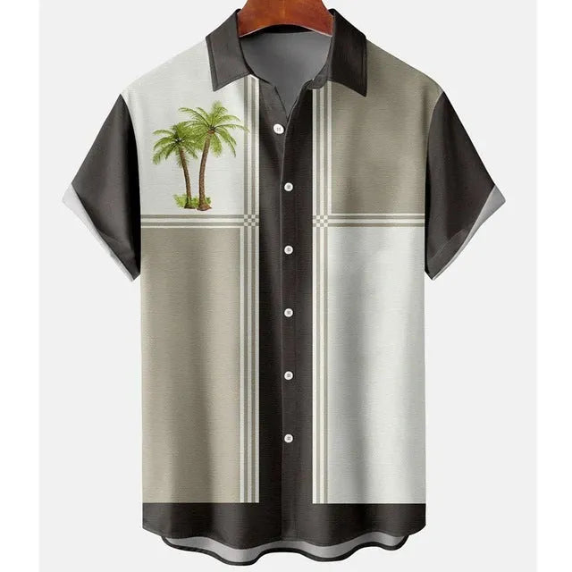 Men's slim fit short sleeve shirt with blue 3D printed flower pattern