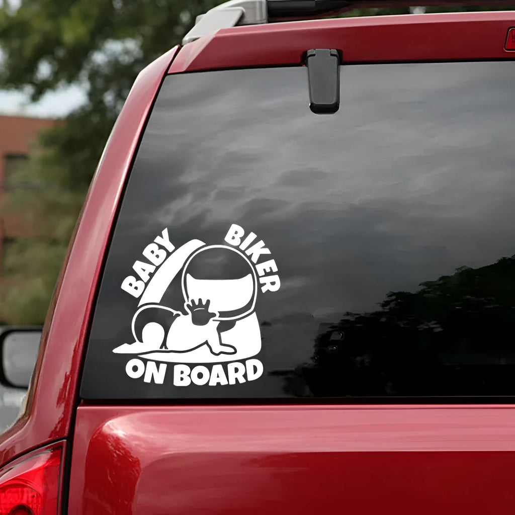 BABY ON BOARD reflective car sticker in black on vehicle rear window