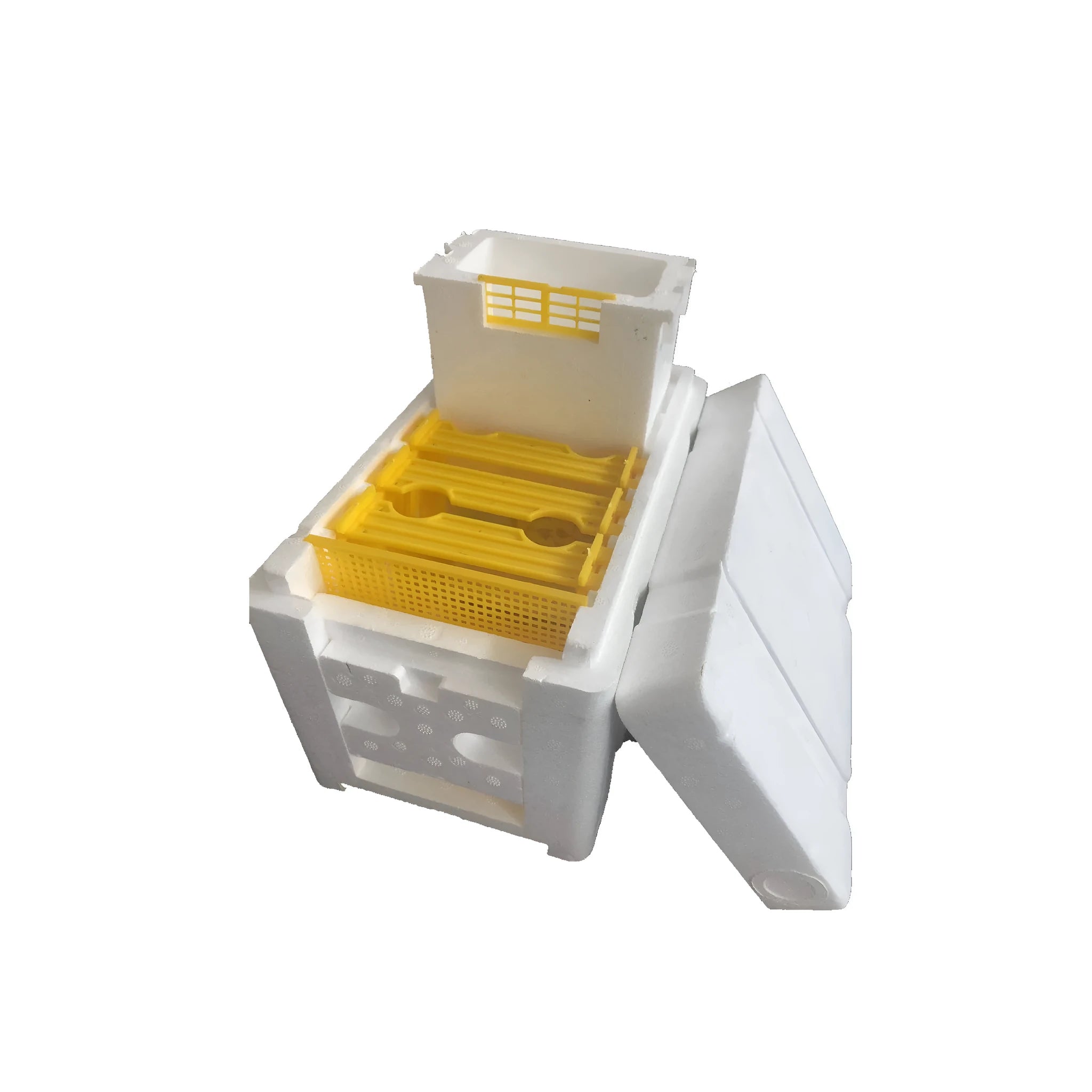 Three white EPS foam mini delivery boxes for bee mating and breeding tool set