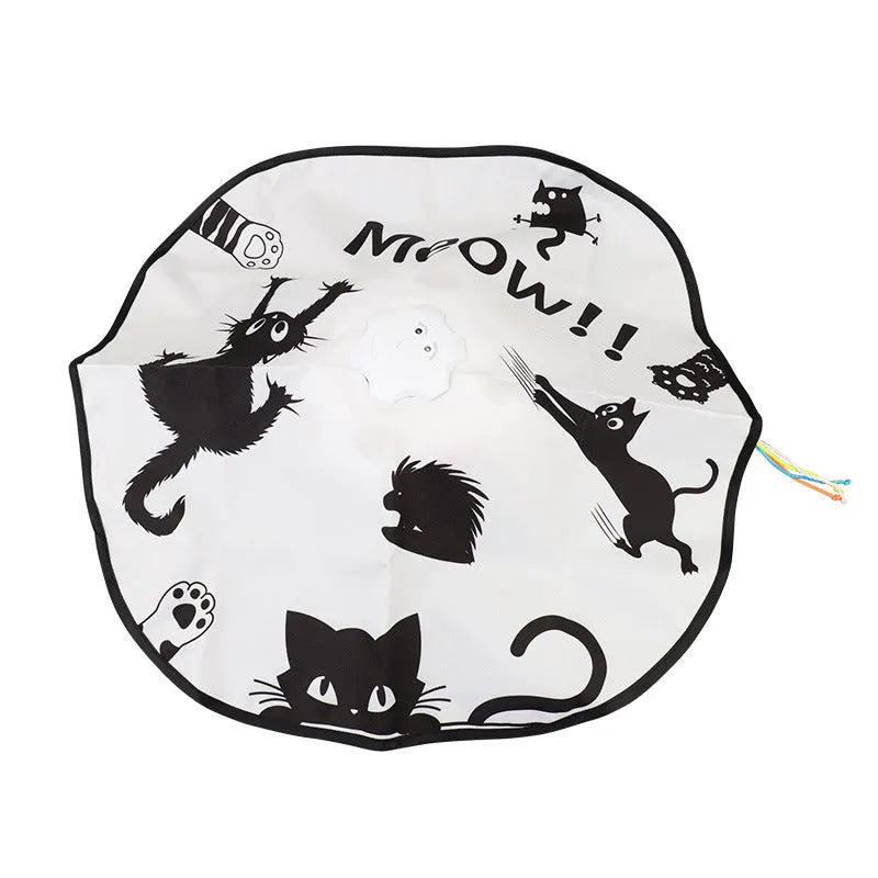 Coloured plastic self-grooming cat teaser toy with a rotating ball for interactive play.