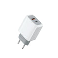 White phone fast charge charger set with European standard USB cable on a plain background