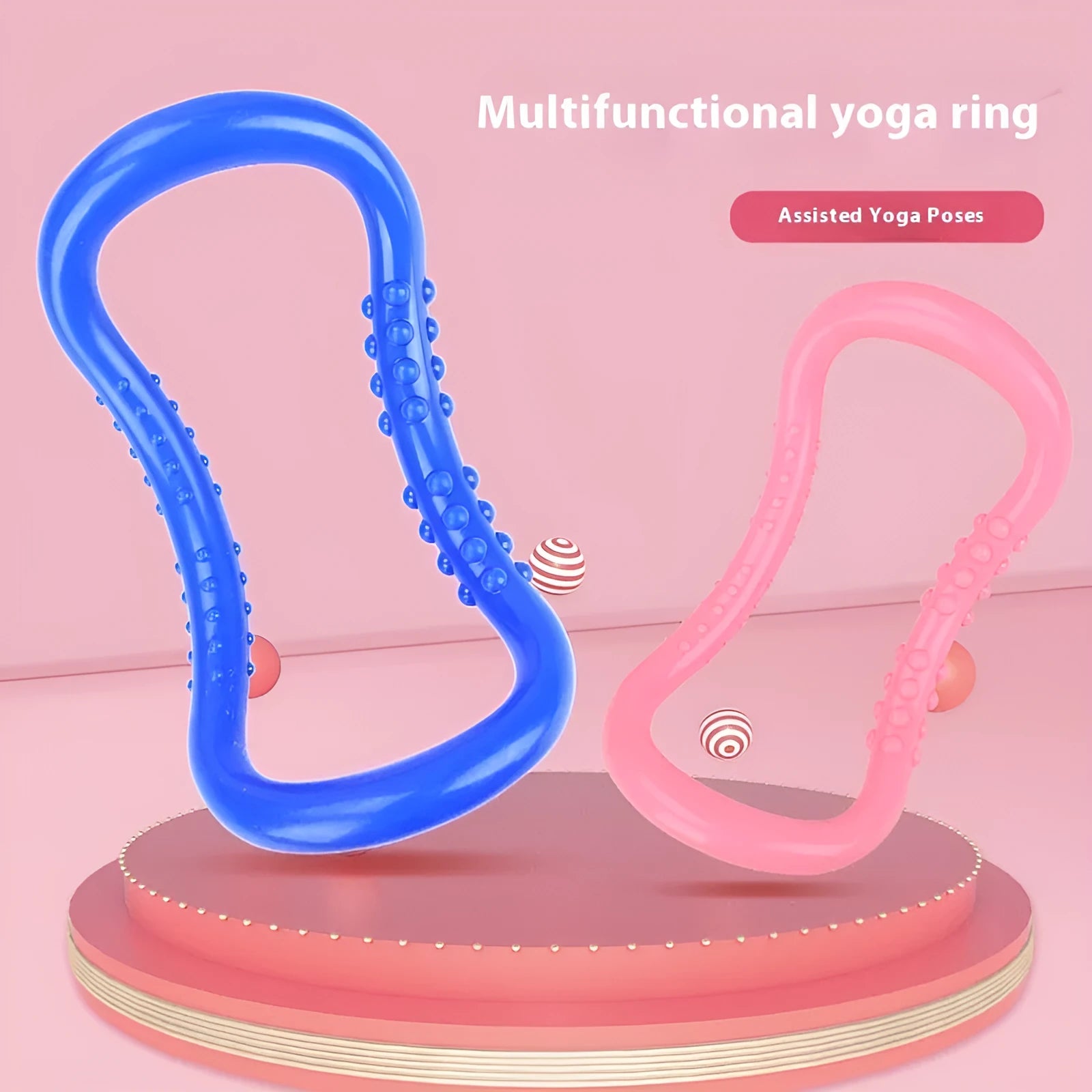 A purple, blue, or pink PP plastic yoga ring used for stretching and back opening exercises.