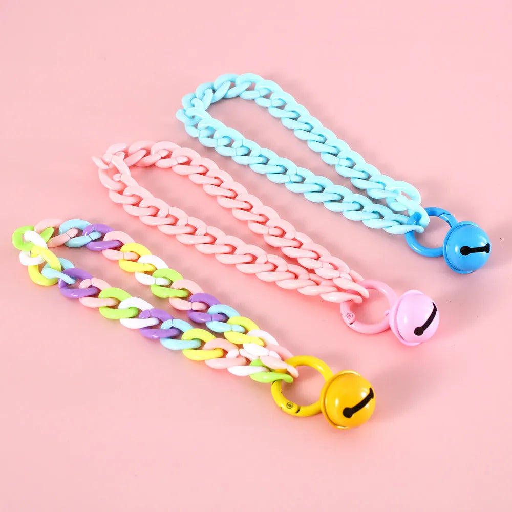 Adjustable plastic pet collar in macaron candy colours with chain link design for special occasions