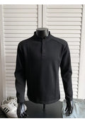 Men's loose fit polo shirt with patchwork stand-up collar and asymmetrical design in grey and black colours