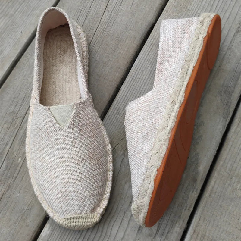 Men's solid colour canvas and linen shoes with round toe in black, grey, white, or brown