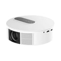 White HD home theatre smart projector with remote control on a stand