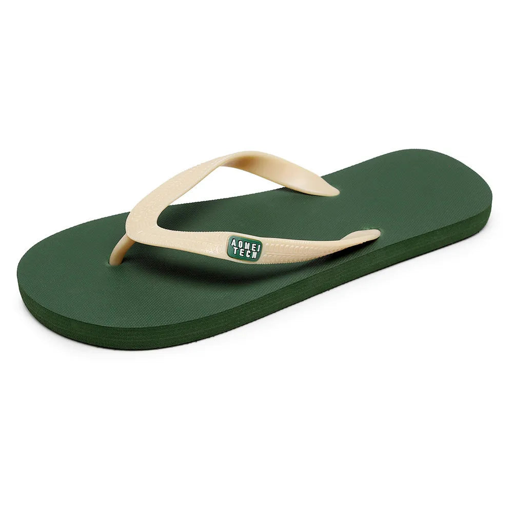 Men's black flip-flop slippers with EVA upper and rubber sole on a plain background.