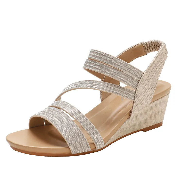 Women's leather platform sandals with mid-height heel in gold, grey and pink colour options