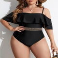 Black solid colour one-piece swimsuit for women on a mannequin