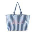 Blue and white striped cotton canvas bag with printed letter detailing for daily matching