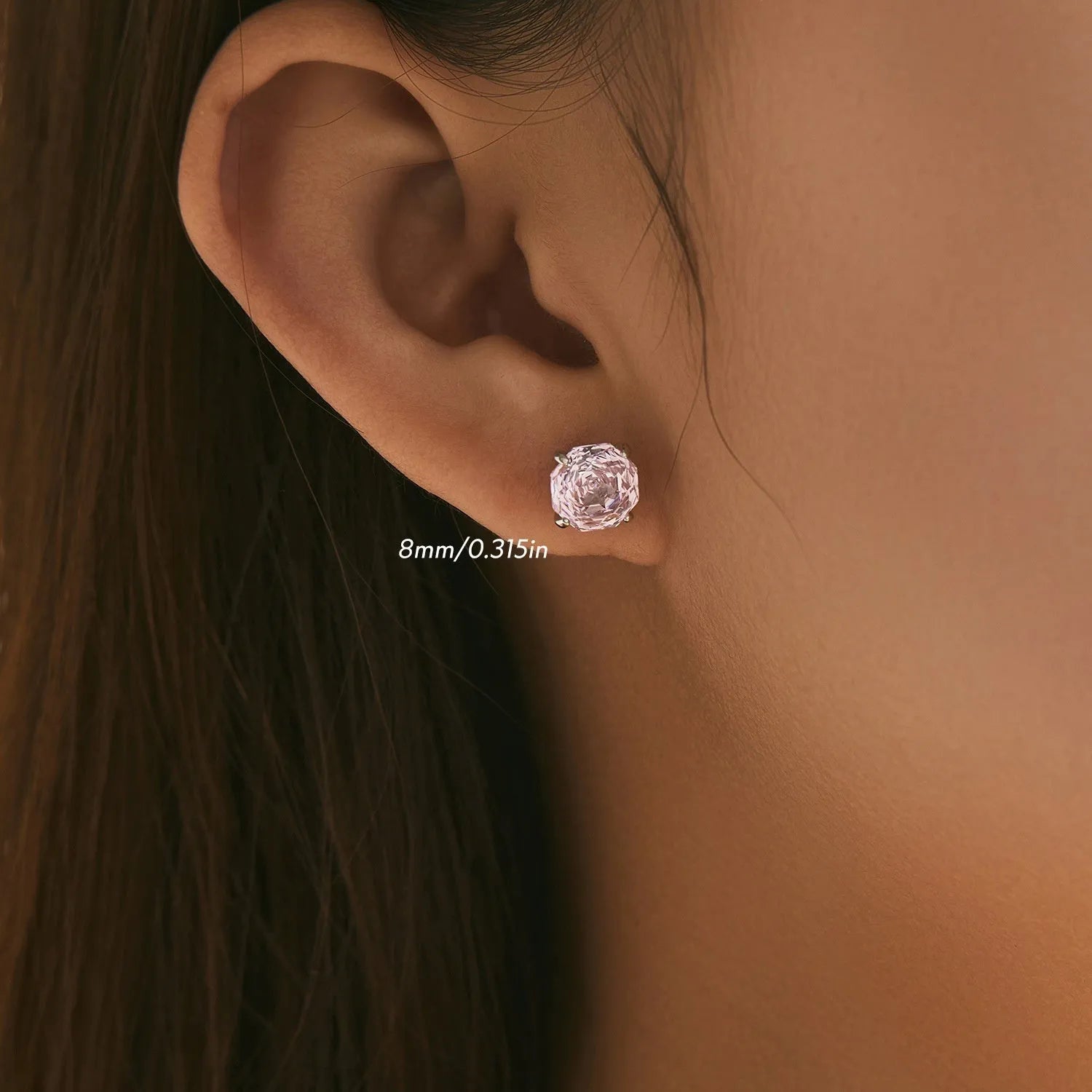 S925 sterling silver rose stud earrings for women in pink 6mm and 8mm sizes