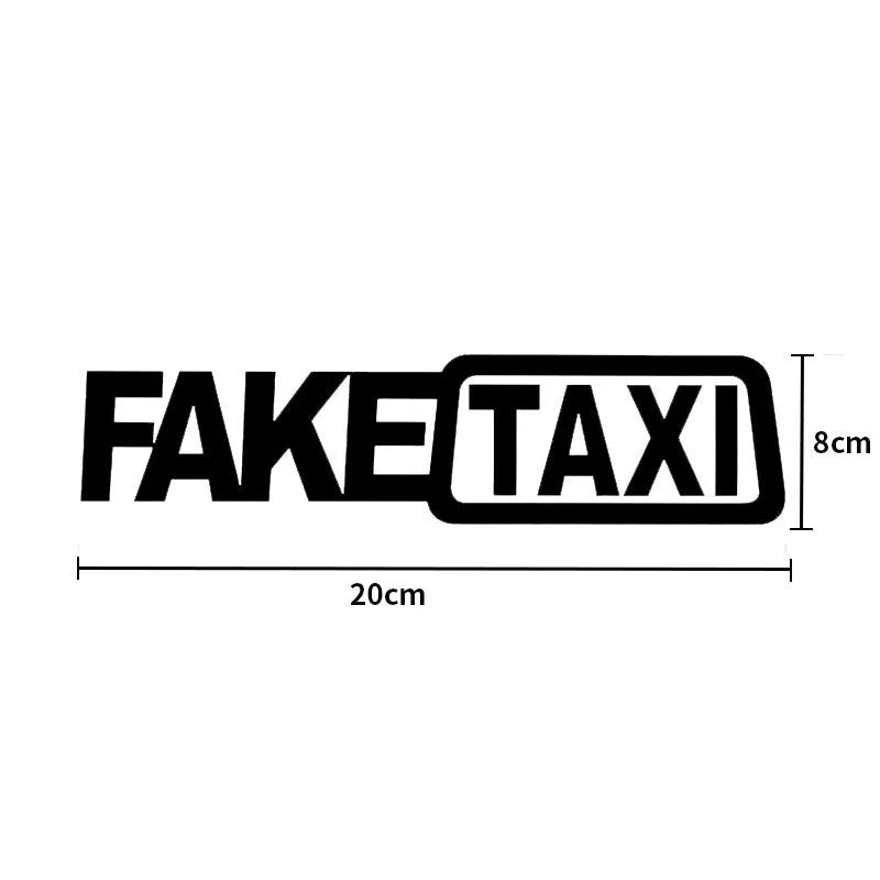FAKE TAXI car warning sticker in waterproof PET material measuring 20 by 8 centimetres