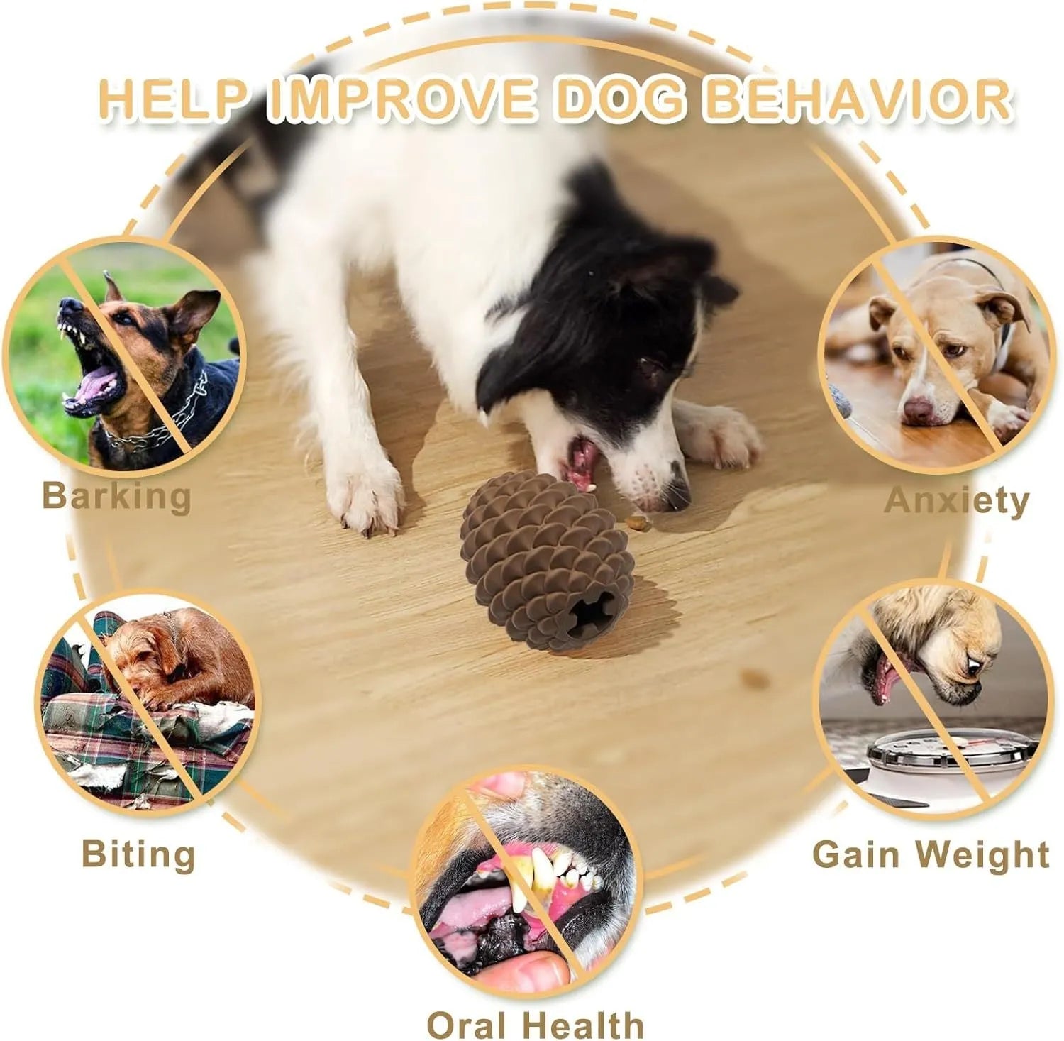 Yellow pine cone shaped natural rubber dog toy with treat dispenser for large dogs