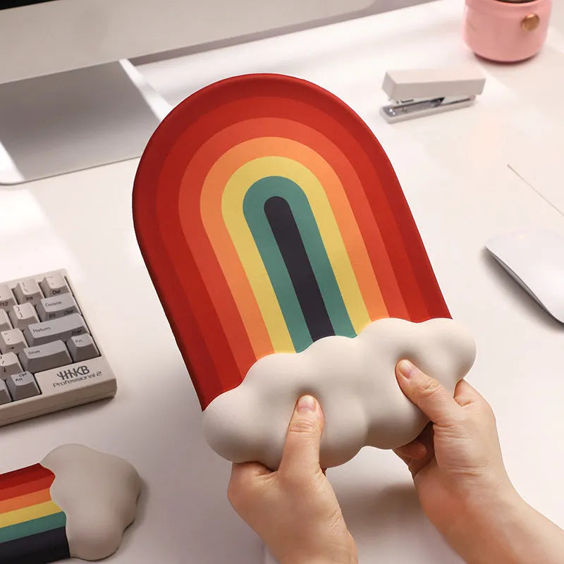 Silicone wrister mouse pad and keyboard holder set with printed cloud patterns in four colour options.