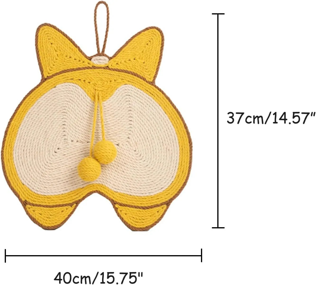 Yellow Corgi design cat scratcher pad with natural sisal surface on anti-slip base