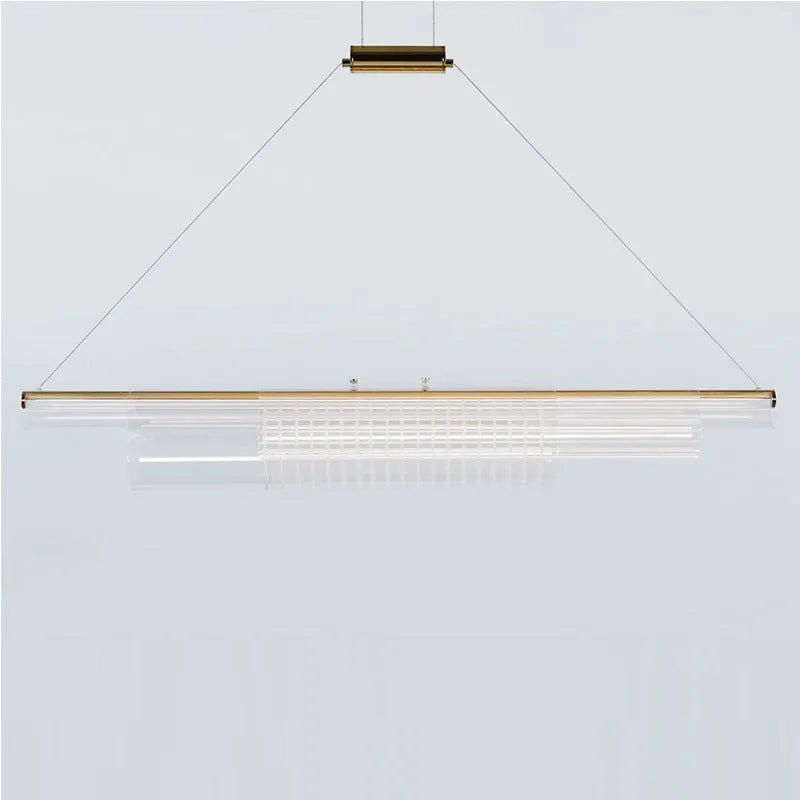 Minimalist modern glass pendant lamp with iron body in three hanging lengths.