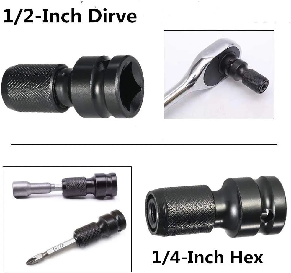 Scaling bit holder for 1/2 to 1/4 inch wrench bits with telescopic sleeve