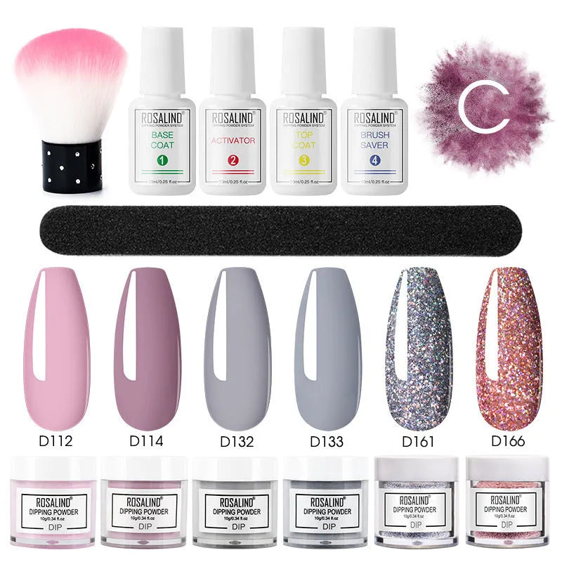 Nail Beauty Set dipping powder kit with 10g infiltration powder pots, activator, and top coat in multiple style options