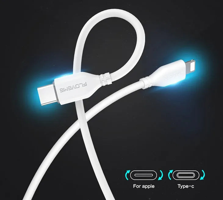 White USB-C to Lightning charging cable for iPhone, 1 metre length