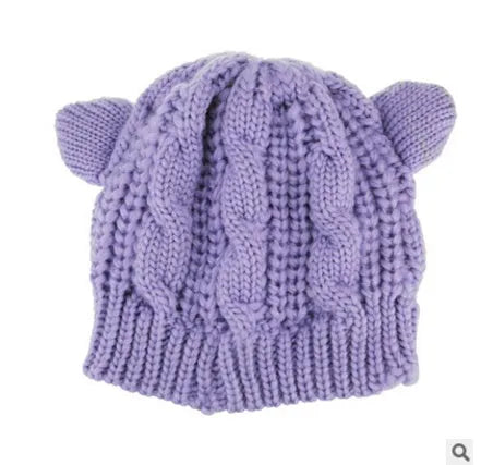 Hand made knitted beanie with 3D cat ears in red wool