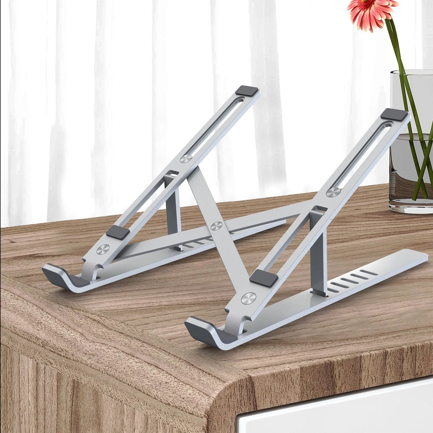 Aluminium alloy laptop stand with six height adjustment gears in black colour option