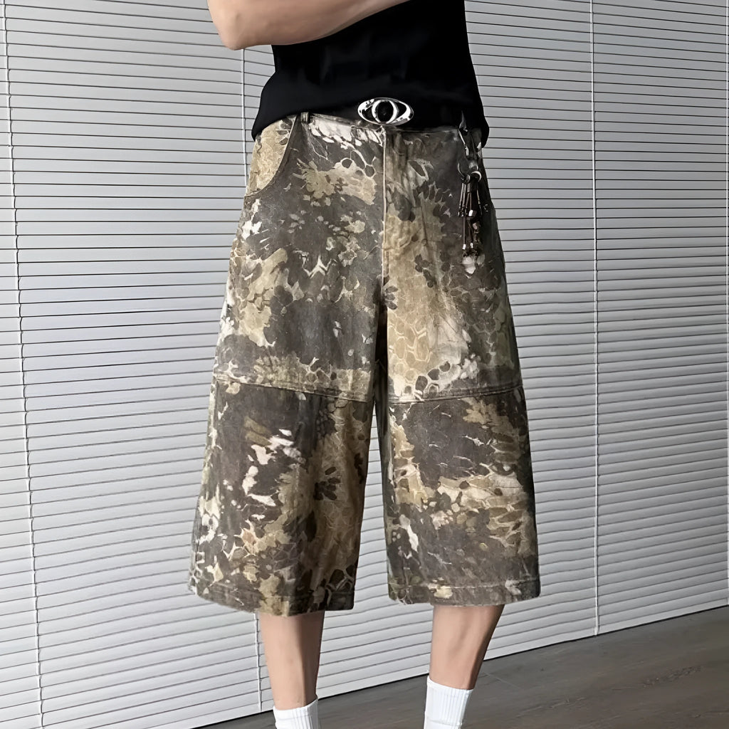 Yellow snake pattern camouflage cropped jeans on hanger