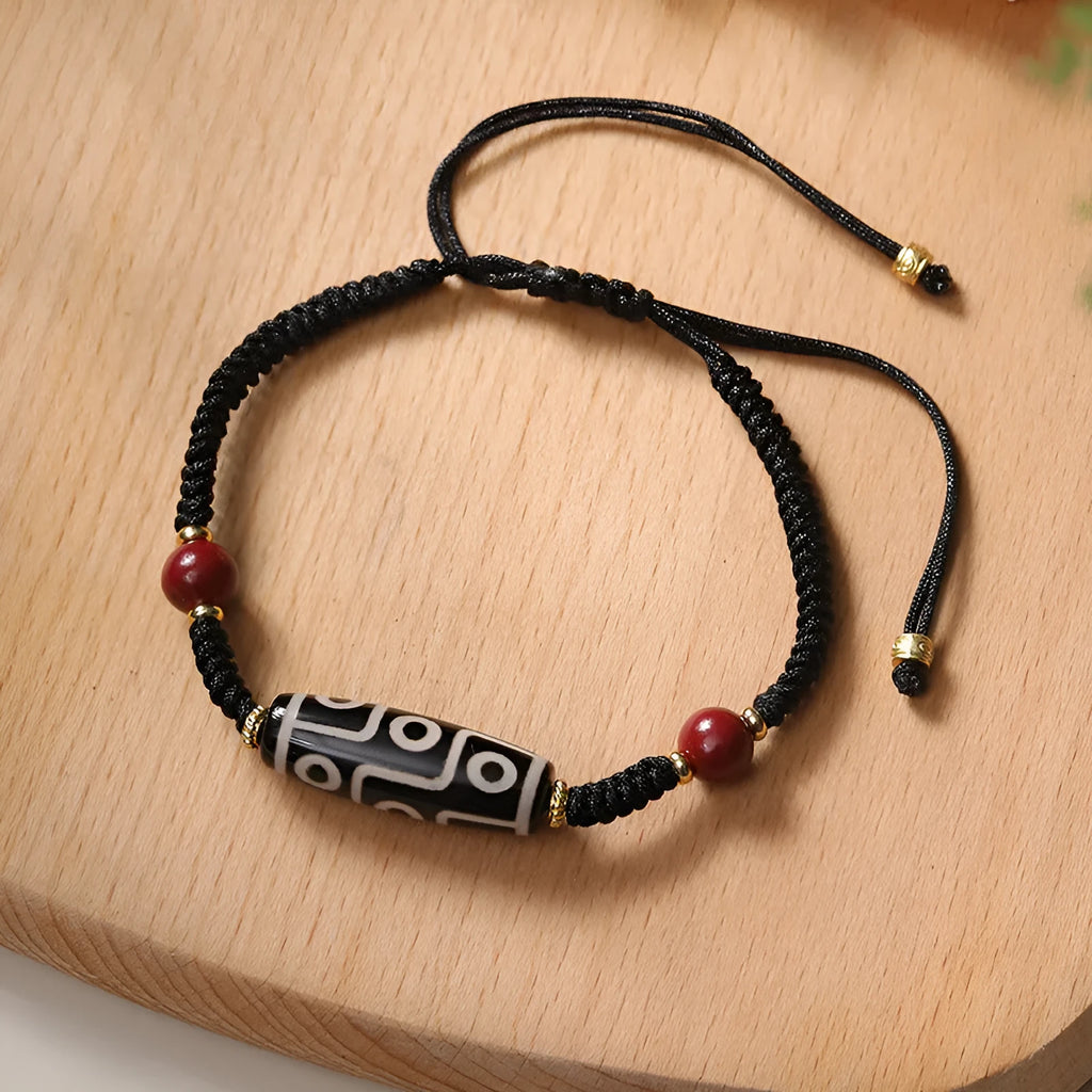Men's Tibetan Agate Dzi Bead Bracelet with original design and adjustable shrinkable fit