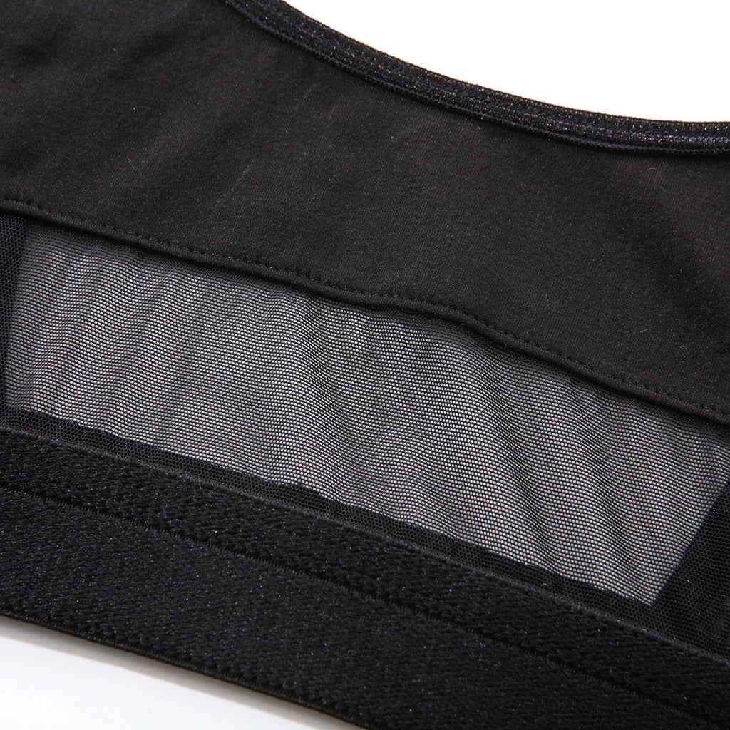 Women's black full cup bra and pants underwear set with adjustable straps on a mannequin.