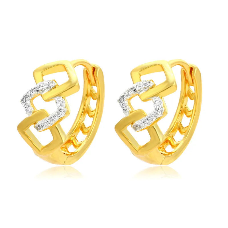 Gold geometric hollow out alloy earrings with ear clip fastening