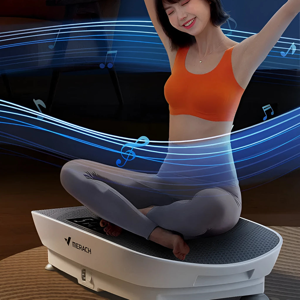 Grey Portable Smart Power Plate vibration exercise machine on a wooden floor.