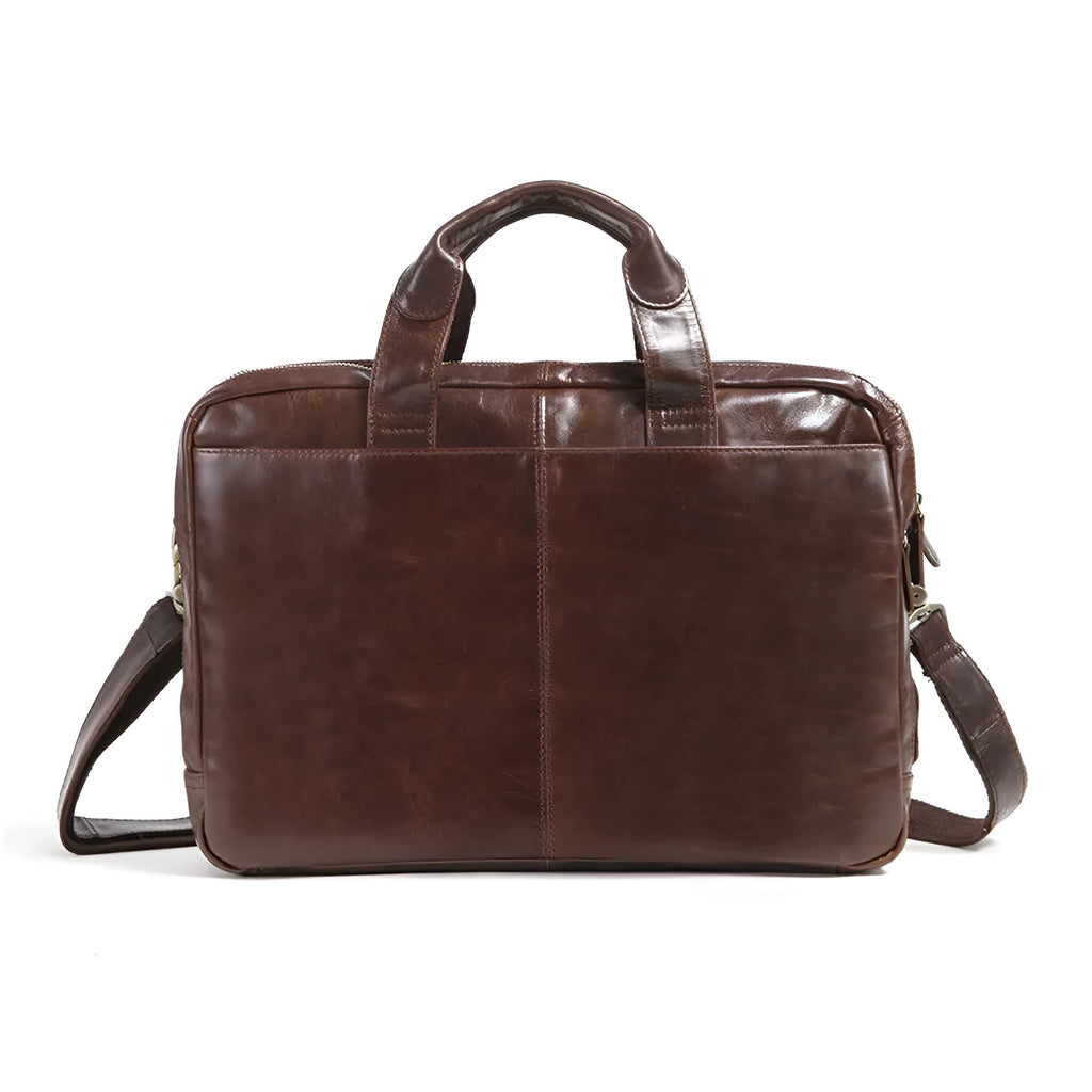 Brown 18 inch men's business briefcase in first layer cowhide with leather pattern texture