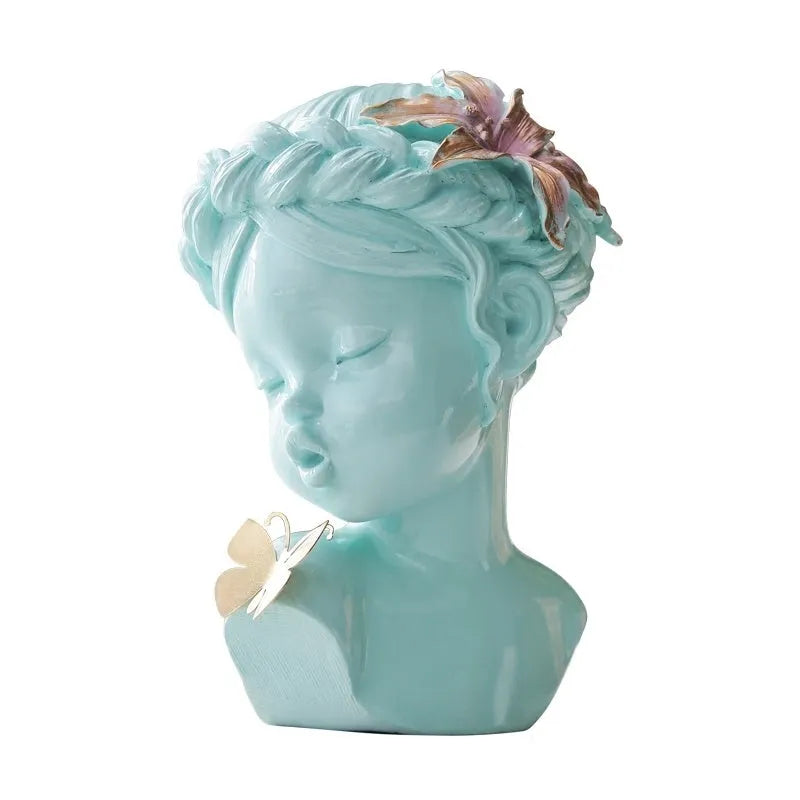 Nordic style resin desktop decoration, light blue and white character figurine, semi-handmade finish