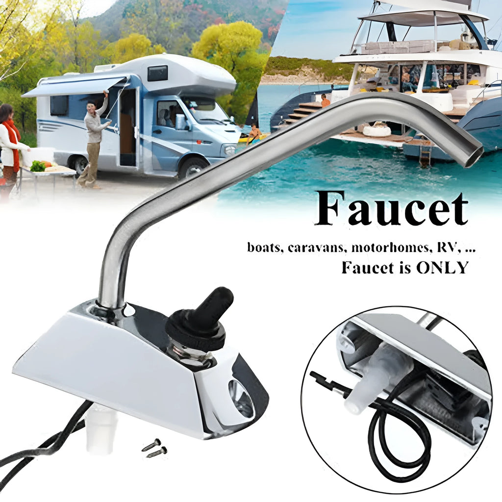 Electronic control RV kitchen faucet with polished stainless steel finish and 9mm plumbing connections