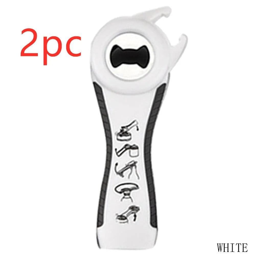 5-in-1 stainless steel can opener and beer bottle opener with black PP handle
