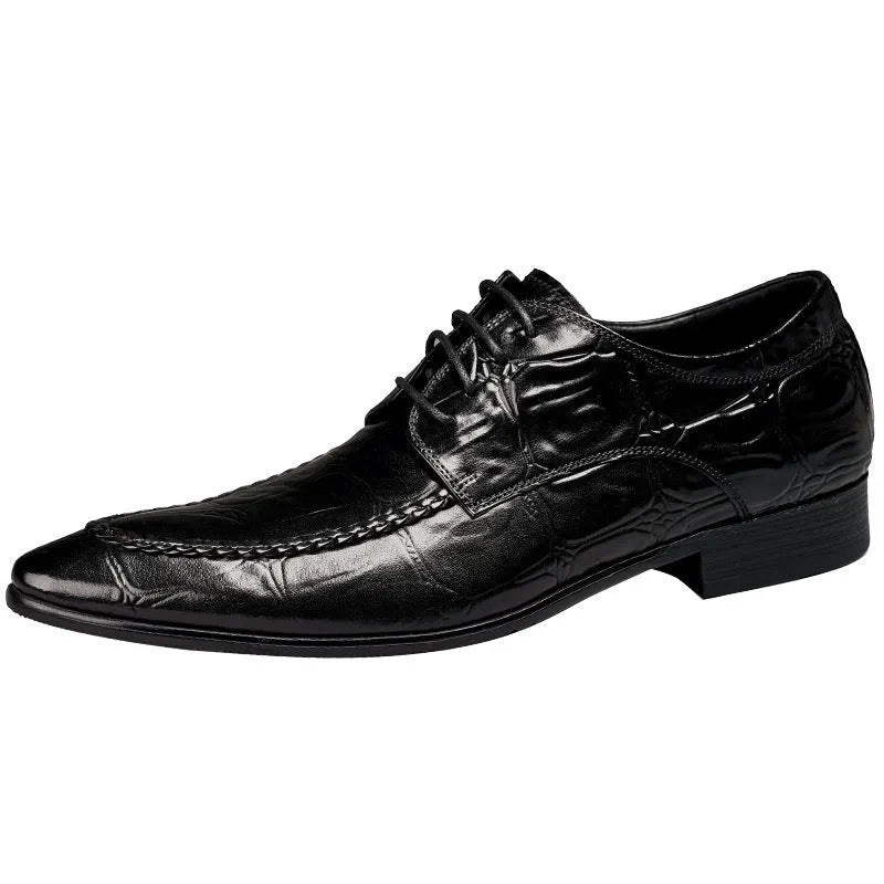 Men's black leather shoes with alligator pattern and horse bit buckle, British business style with rubber sole
