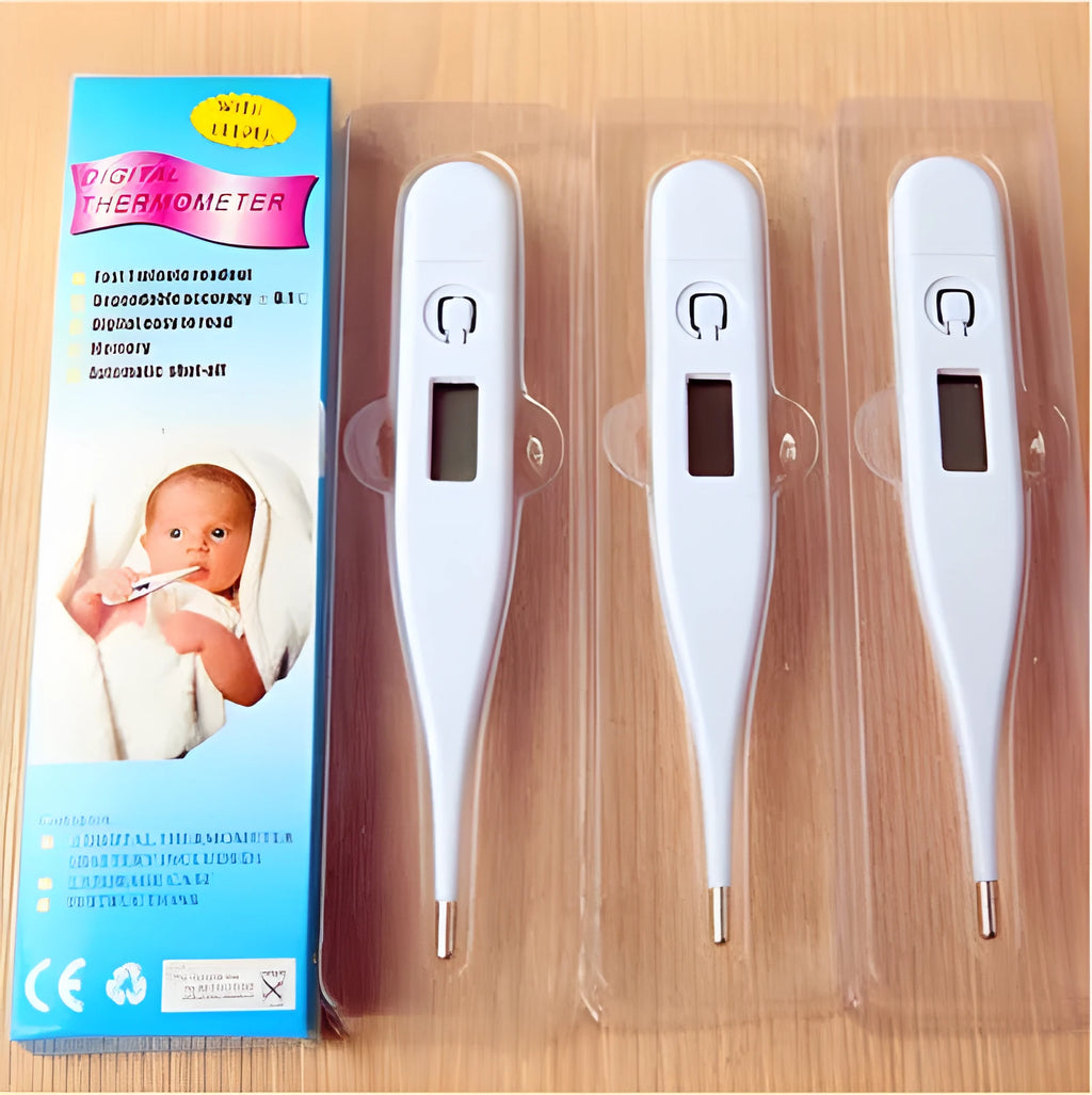 White electronic thermometer 12.5 x 2 cm made from PP plastic for oral underarm or rectal temperature measurement