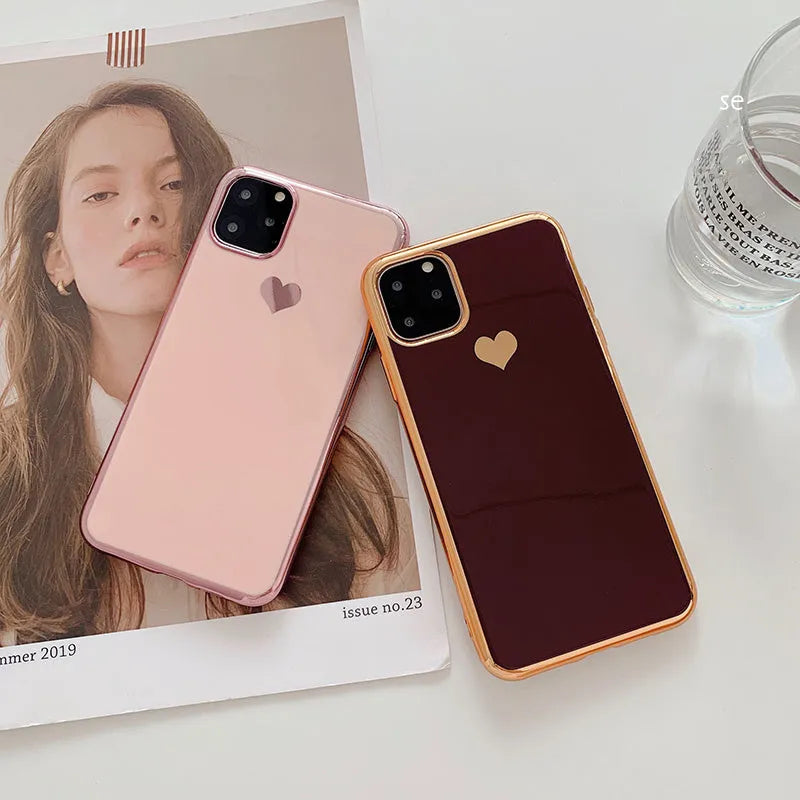 Solid colour TPU luxury plating love phone case for iPhone in blue, shown on a phone.