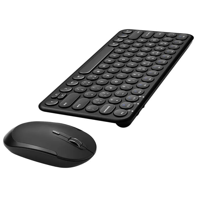 Mute ultra-thin wireless keyboard and optical mouse set in white, black, or pink colour options.