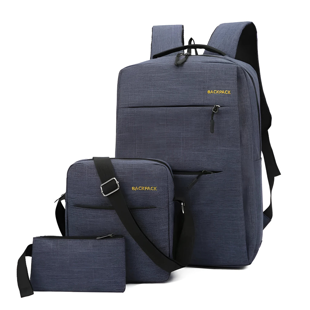 Men's USB charging casual computer bag three-piece set in nylon shown in wine red colour