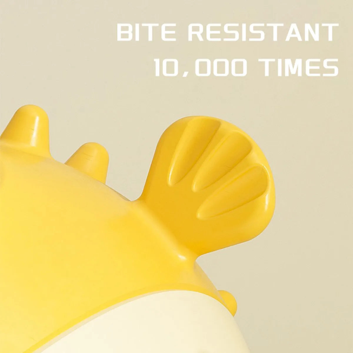 Yellow fish-shaped vinyl dog chew toy for aggressive chewers with textured surface