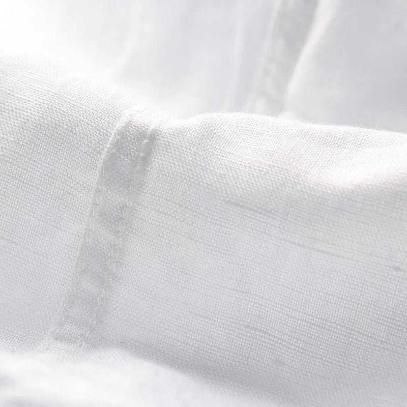 Men's casual square collar linen short sleeve shirt in loose cardigan style