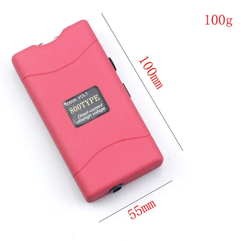 Purple multi-function female self-defence flashlight with strobe and alarm features.