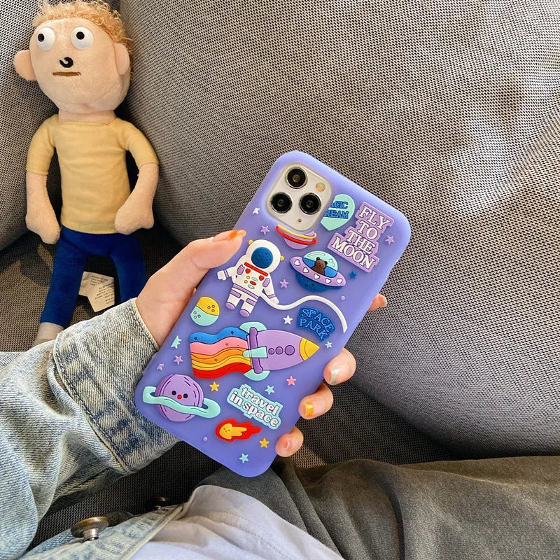 Purple silicone iPhone case with cartoon astronaut design for iPhone 11, XR and XS Max models