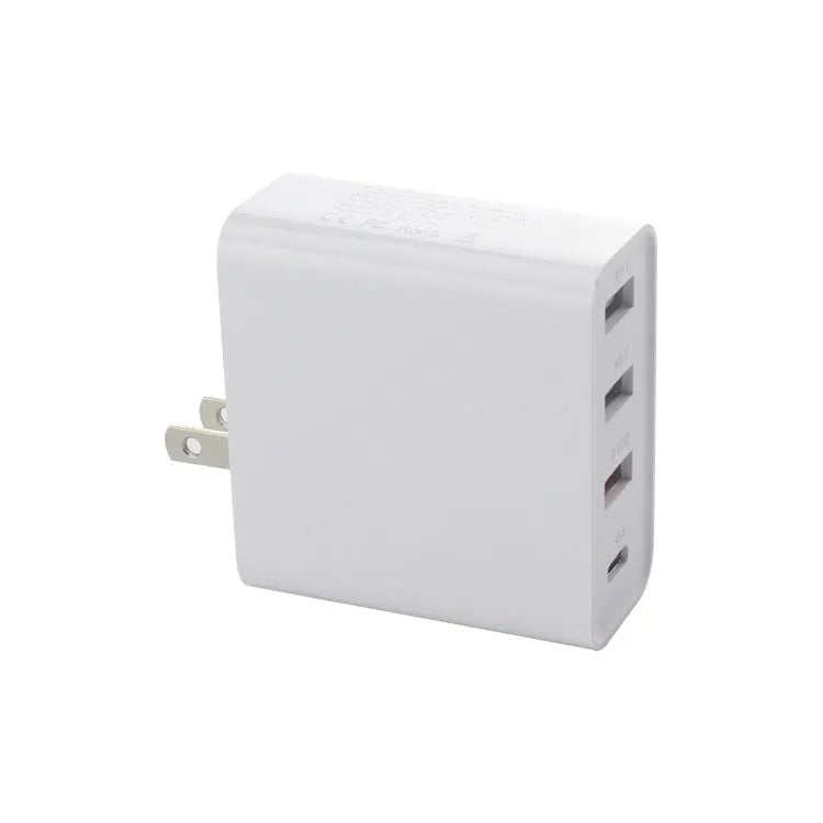 Black or white 48W PD charger with four USB Type-C ports and a power indication light.