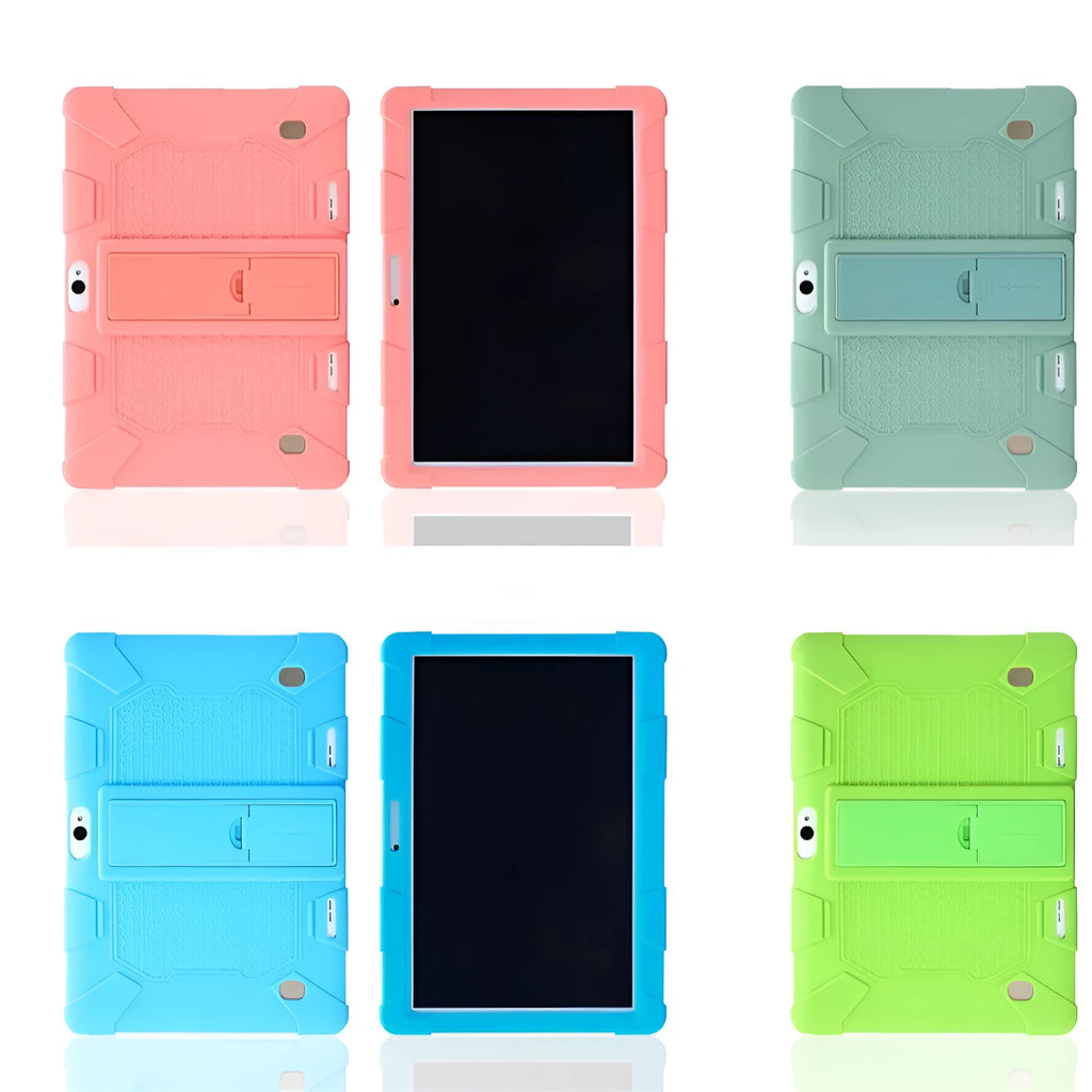 Silicone protective case for 10.1-inch tablet in various colours with integrated bracket feature