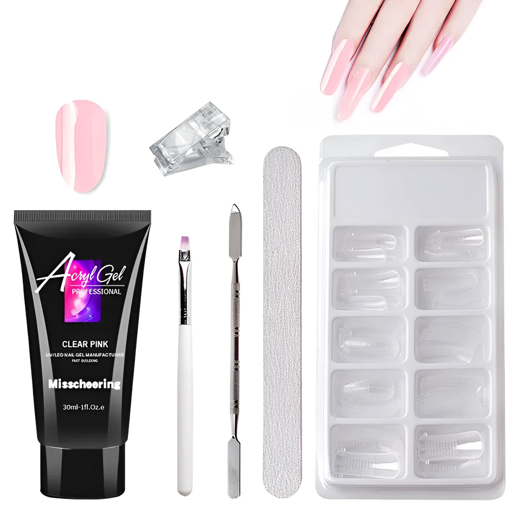Jodsone painless gel nail kit with 30ml crystal gel, UV LED lamp, and 18-piece tool set in leather case