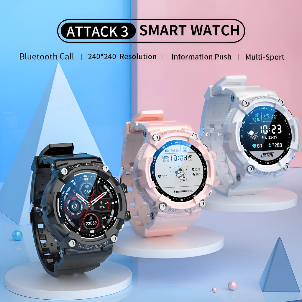 ATTACK 3 IP67 waterproof smartwatch with round colour screen and TPU strap