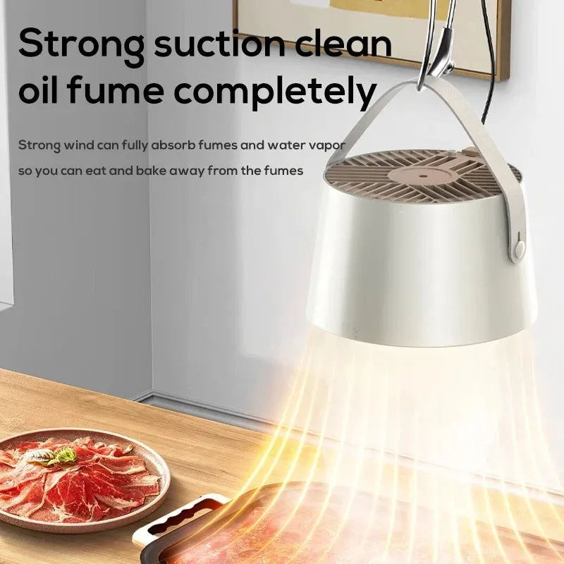 Milky white portable desktop kitchen extractor hood with USB charging and removable filter