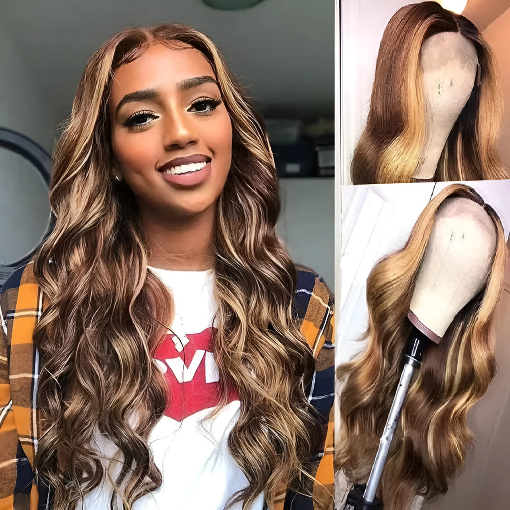 Front lace wig with African black gradient colour and big waves, featuring side bangs.